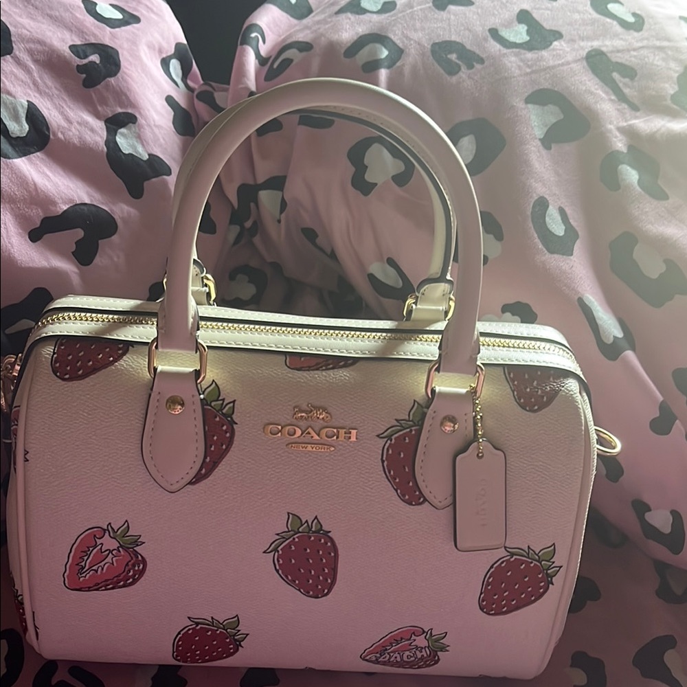 SOLD Coach Cream Satchel with Strawberry Print